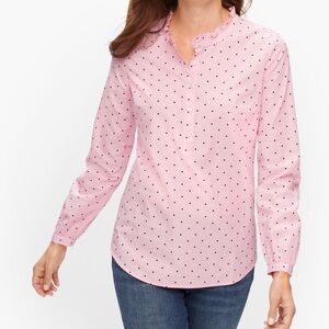 Talbots Romantic Collar Cotton Feminine Popover Polka Dot Top Pink 2X Ruffle